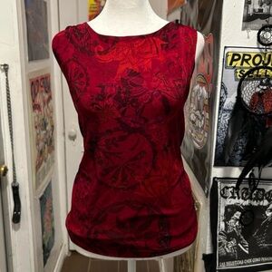 Chico's Red Floral Sleeveless Blouse